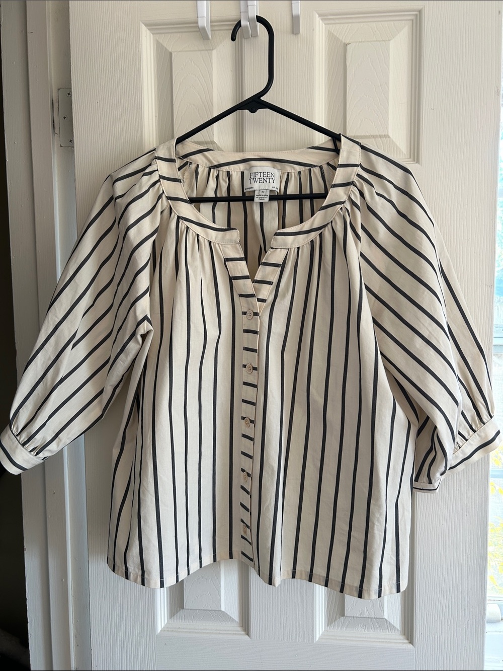 Fifteen Twenty Cream Blouse with Black Vertical Stripes